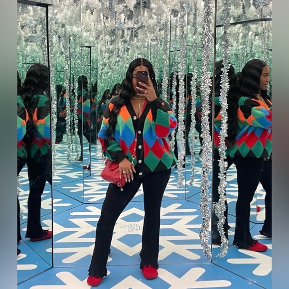 Colorblock Fuzzy Button Cardigan - Multicolor - Picture 3 of 4